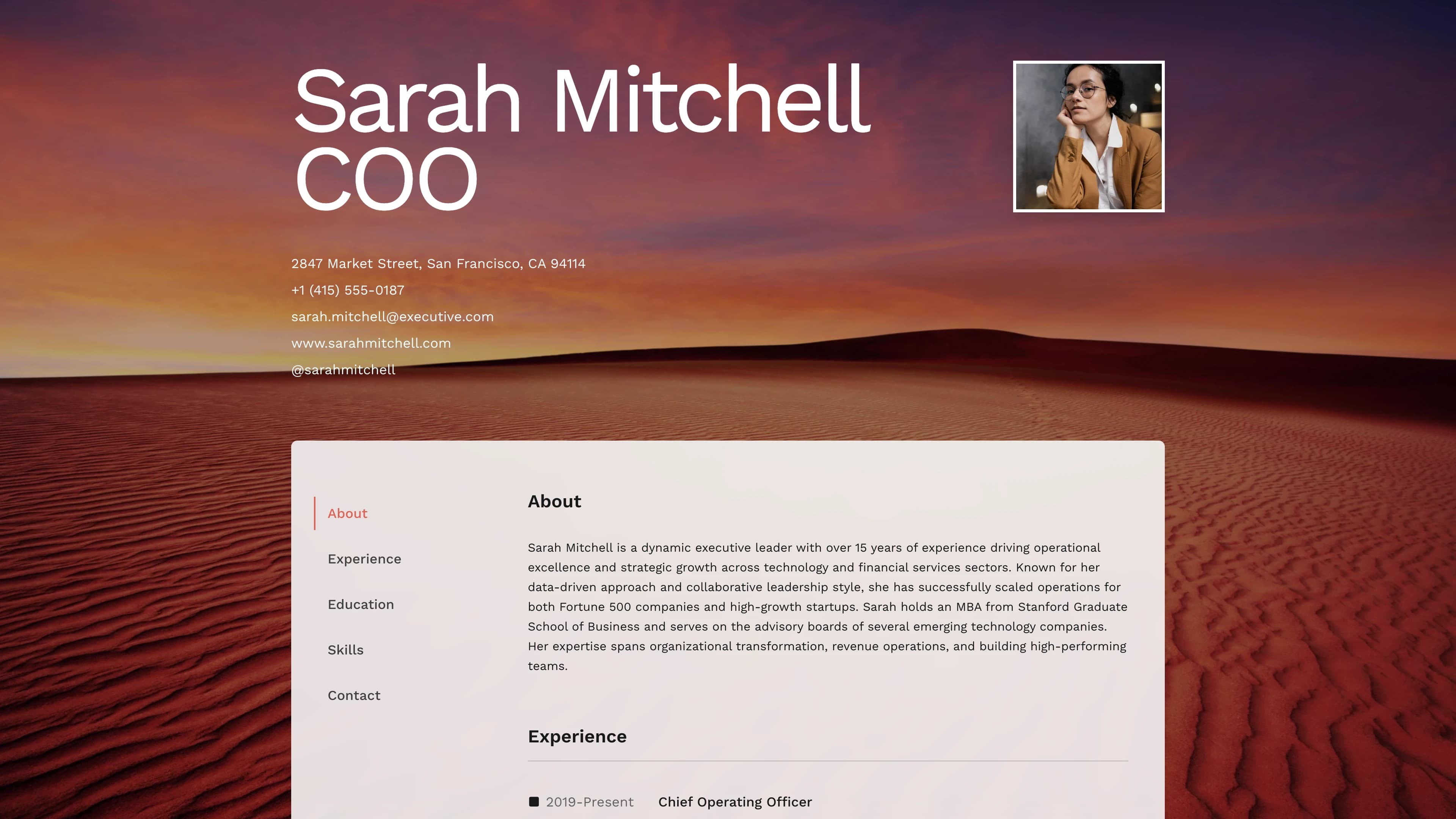 Screenshot of Business Resume